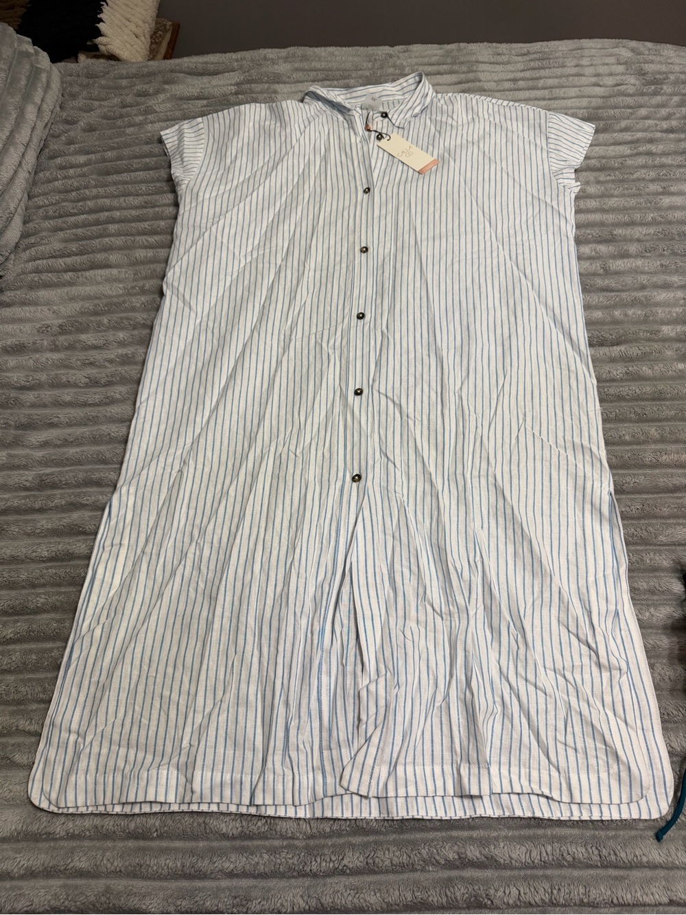 CALIA Button-Front Striped in Light Blue & White Swim Coverup
